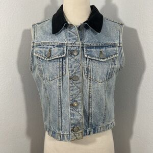 Vtg Limited Jeans Denim Vest Womens Small Velvet Collar Y2K 90s‎